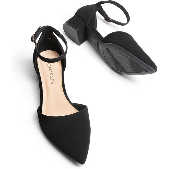 Dream Pairs Women's Black-nubuck Faux Leather Closed Pointed Toe Low Heel Pumps - Picture 4 of 8